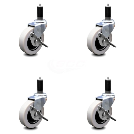 Service Caster 3 Inch Thermoplastic Wheel 1-1/8 Inch Expanding Stem Caster with Brakes, 4PK SCC-EX05S310-TPRS-SLB-118-4
